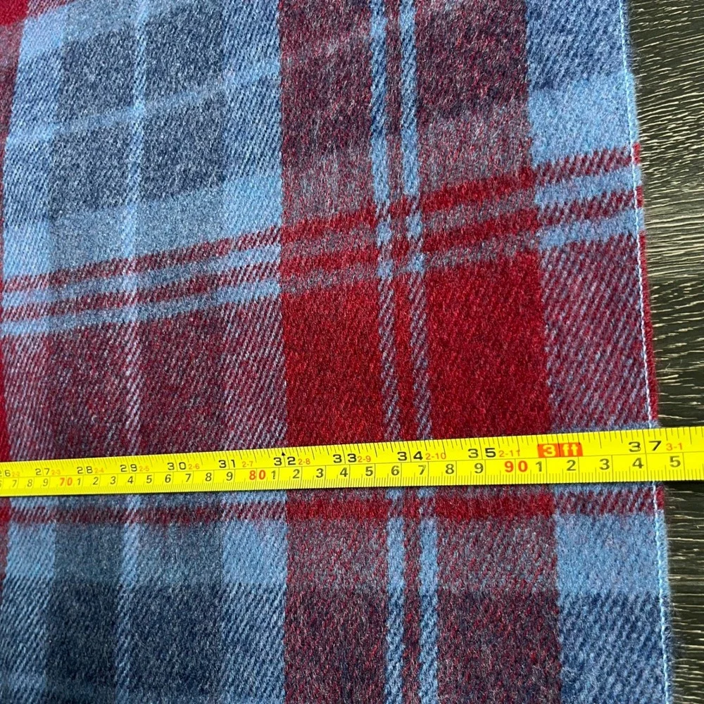 Vtg Specialty House Plaid Fringe Shawl Wrap Poncho Cape Red Blue Oversized Soft